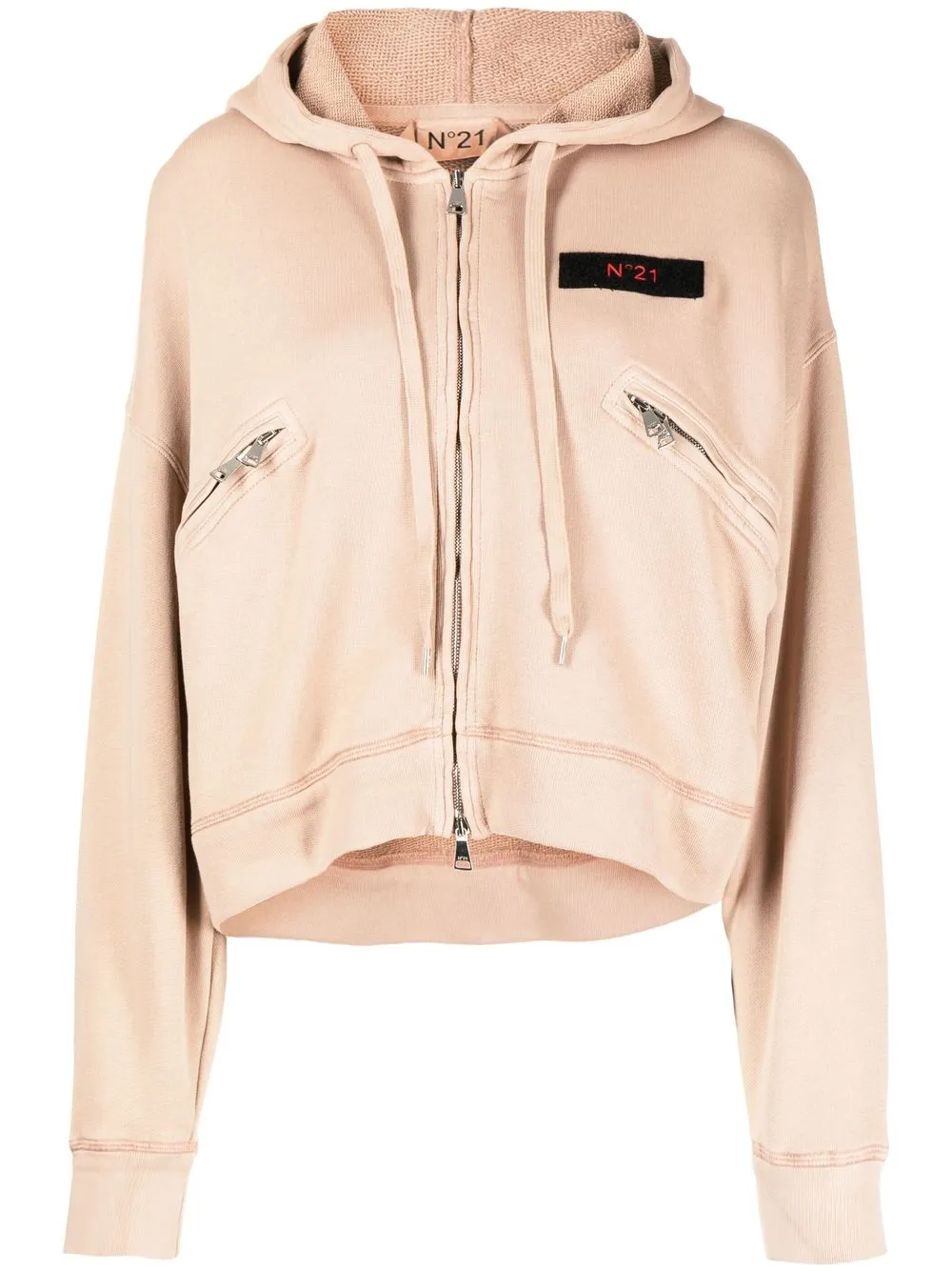 

Nº21 logo-patch zip-up hoodie - Pink