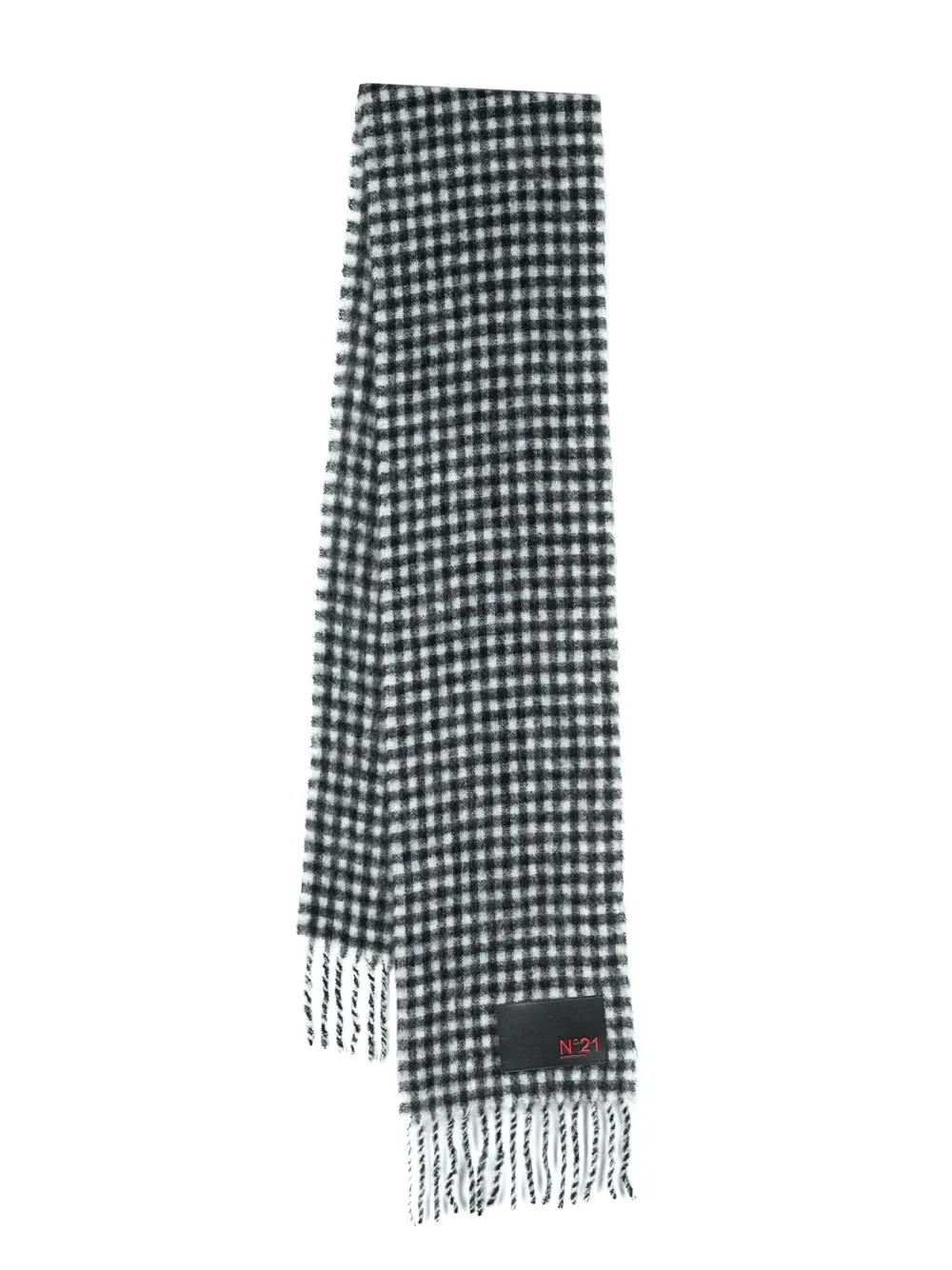 

Nº21 fringed check-print scarf - Black