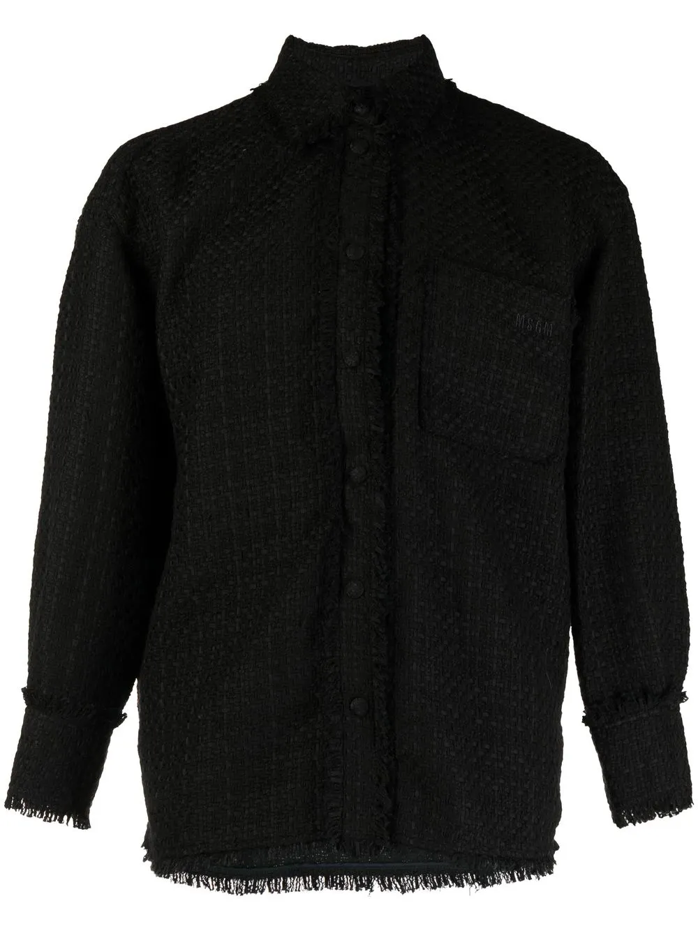 

MSGM logo-embroidered frayed tweed shirt - Black