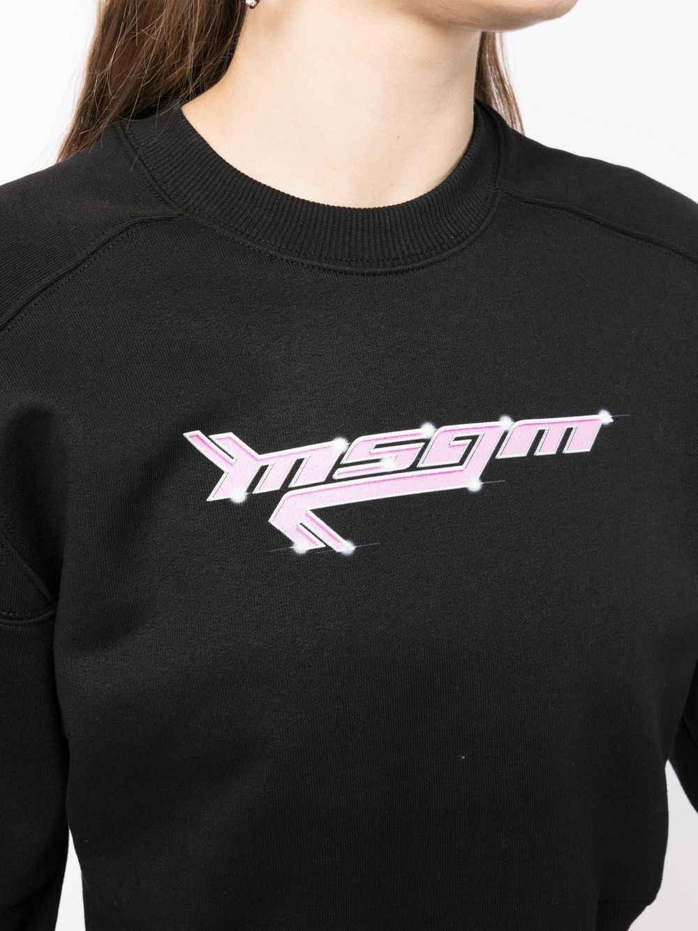 Shop Msgm Logo-print Cropped Sweatshirt In Black