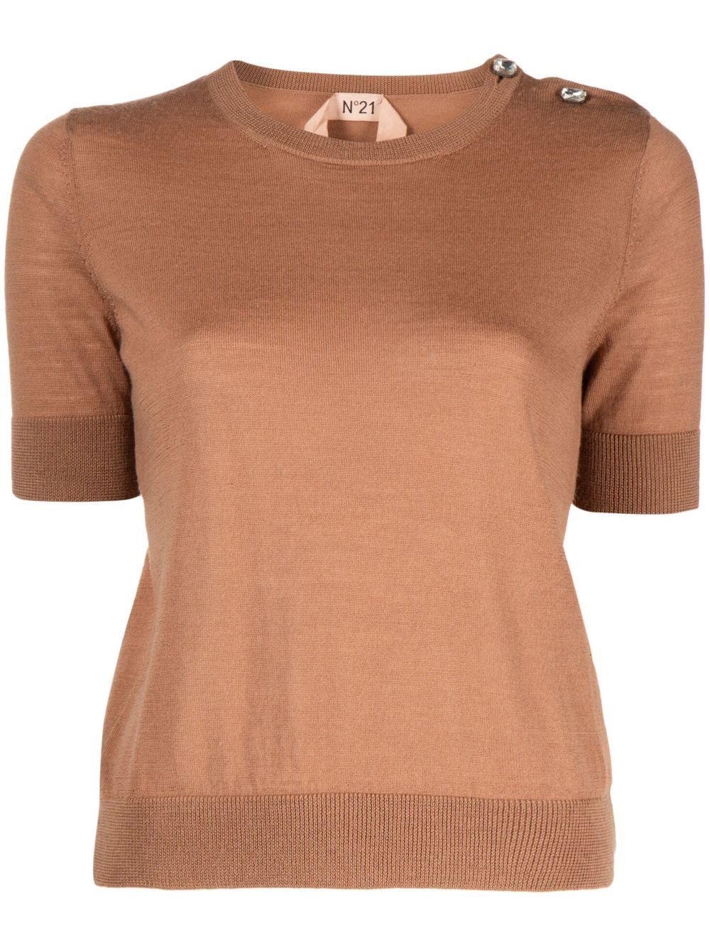 

Nº21 crystal-embellished virgin-wool T-shirt - Brown