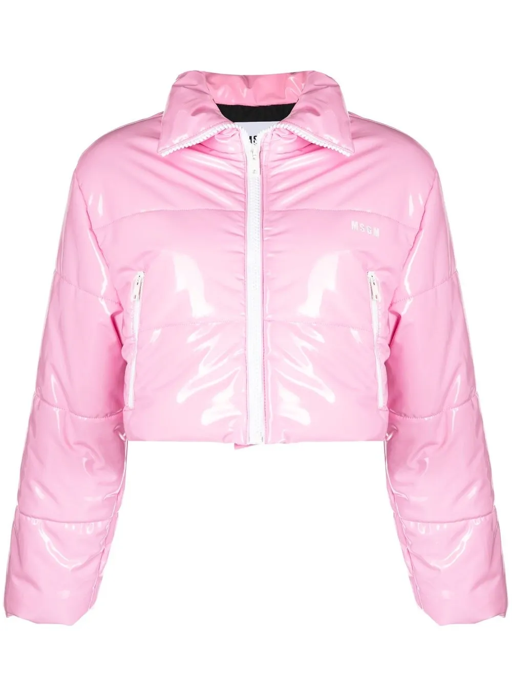 

MSGM zip-up cropped padded jacket - Pink