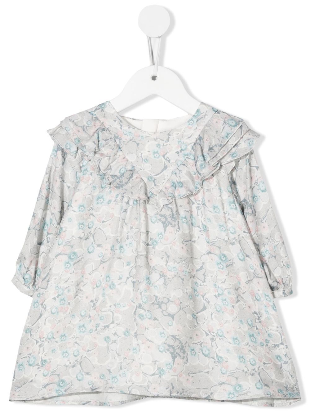 Chloé Kids marbled-print ruffled dress - Grey