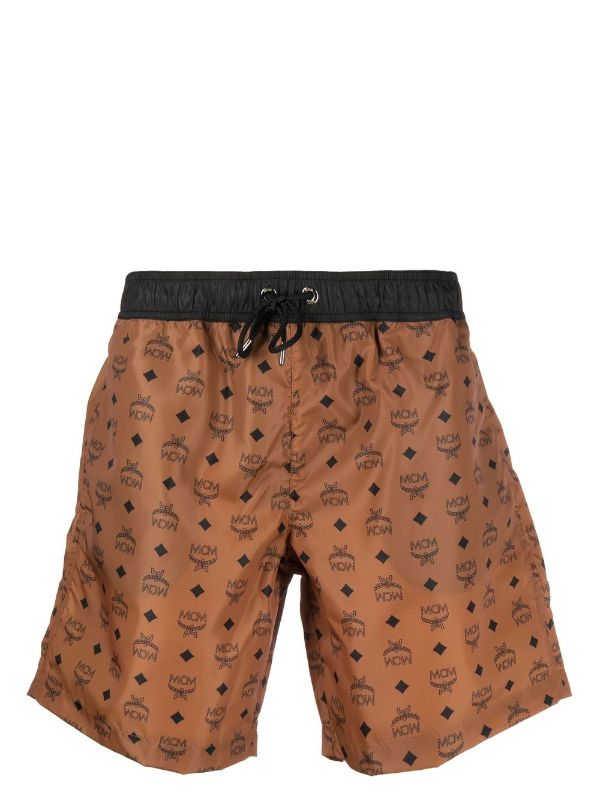 MCM Men's Monogram Print Swim Trunks