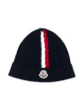 Moncler Enfant logo-patch striped beanie - Blue