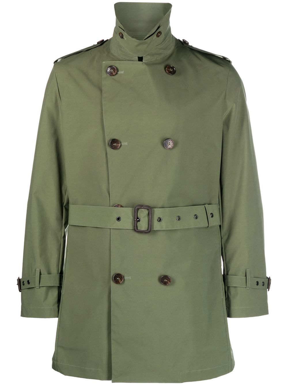 Mackintosh Double-breasted Belted Trench Coat In Green