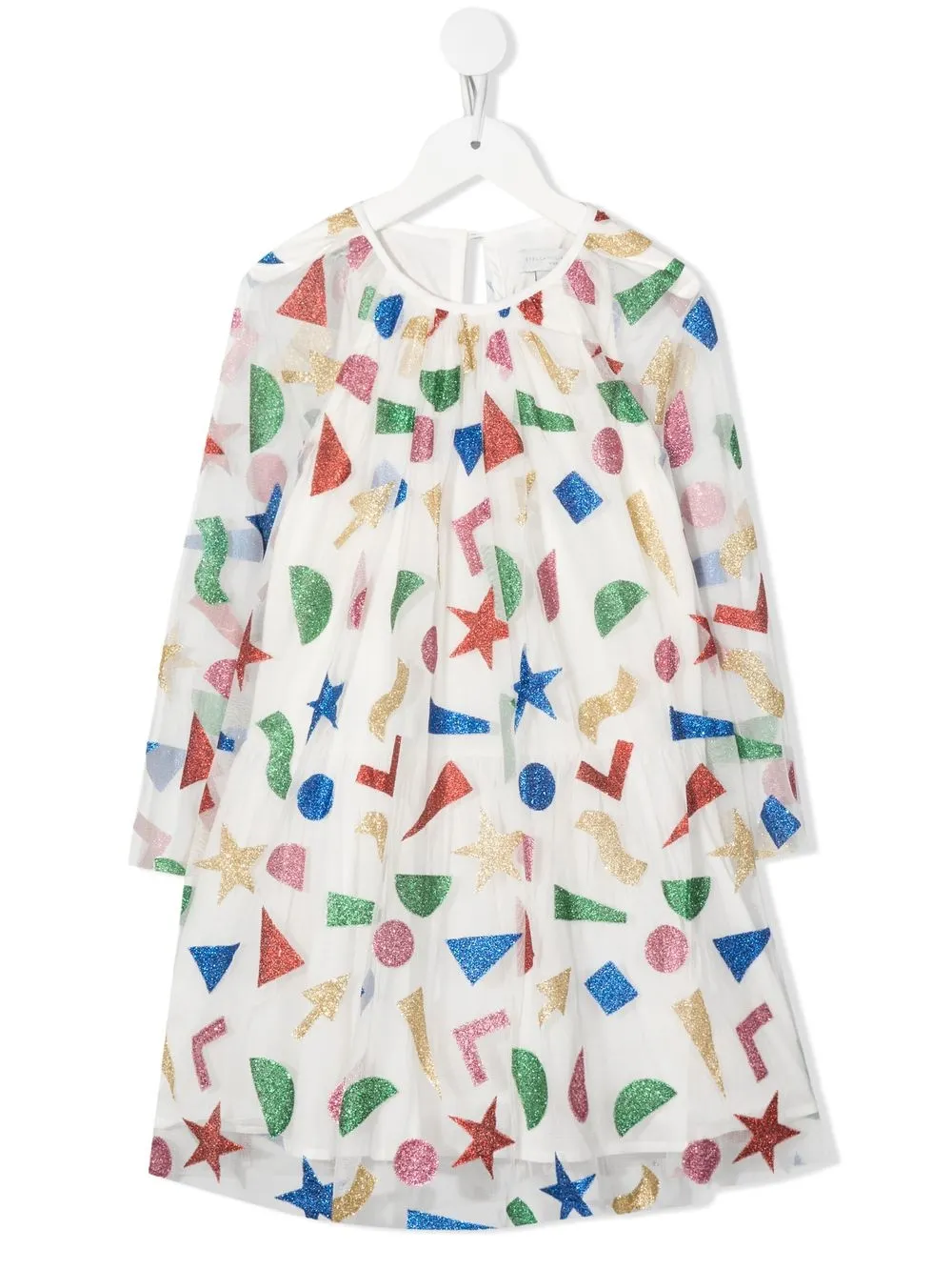 

Stella McCartney Kids vestido fruncido con formas estampadas - Blanco