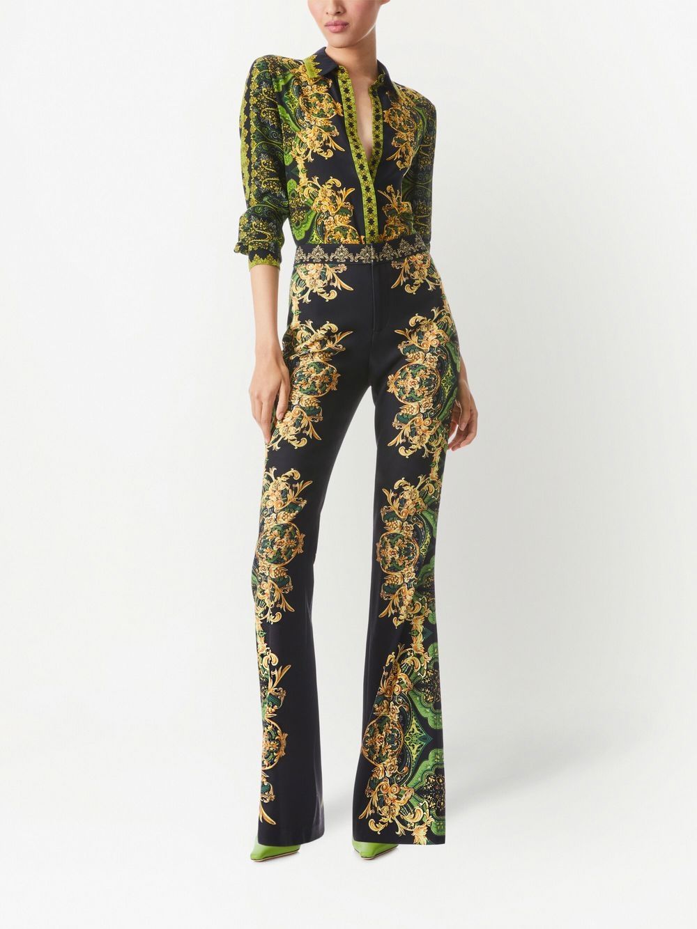 Shop Alice And Olivia Olivia Embroidered Bootcut Trousers In Grün