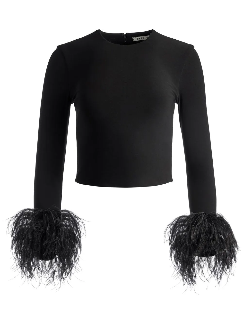 

Alice+Olivia top corto Delaina con plumas en las mangas - Negro