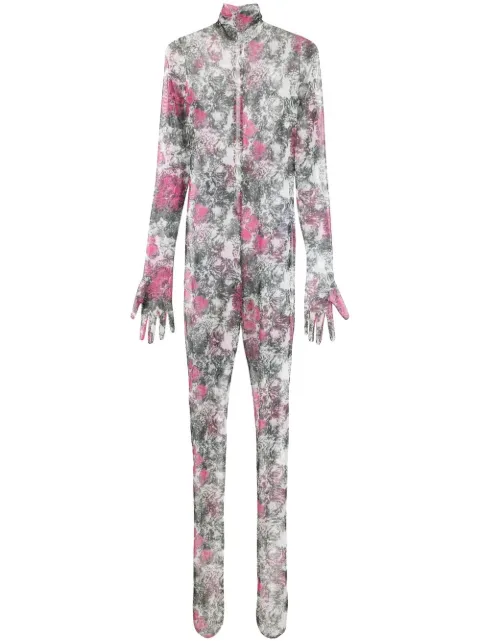 Shuting Qiu floral-print semi-sheer jumpsuit