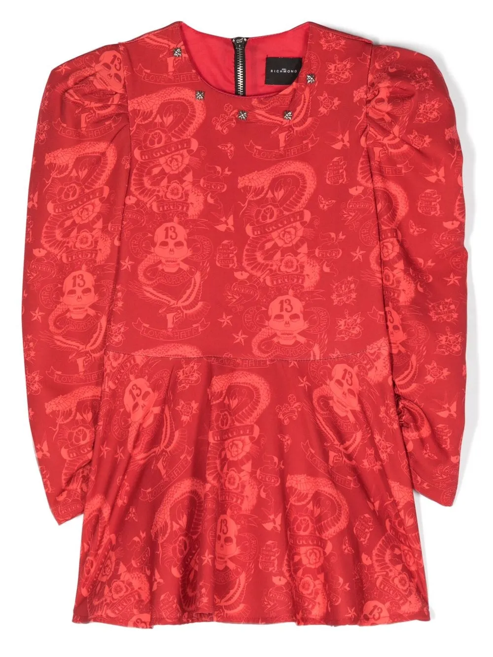 John Richmond Junior Kids' Skull-print Long-sleeve Dress In Red