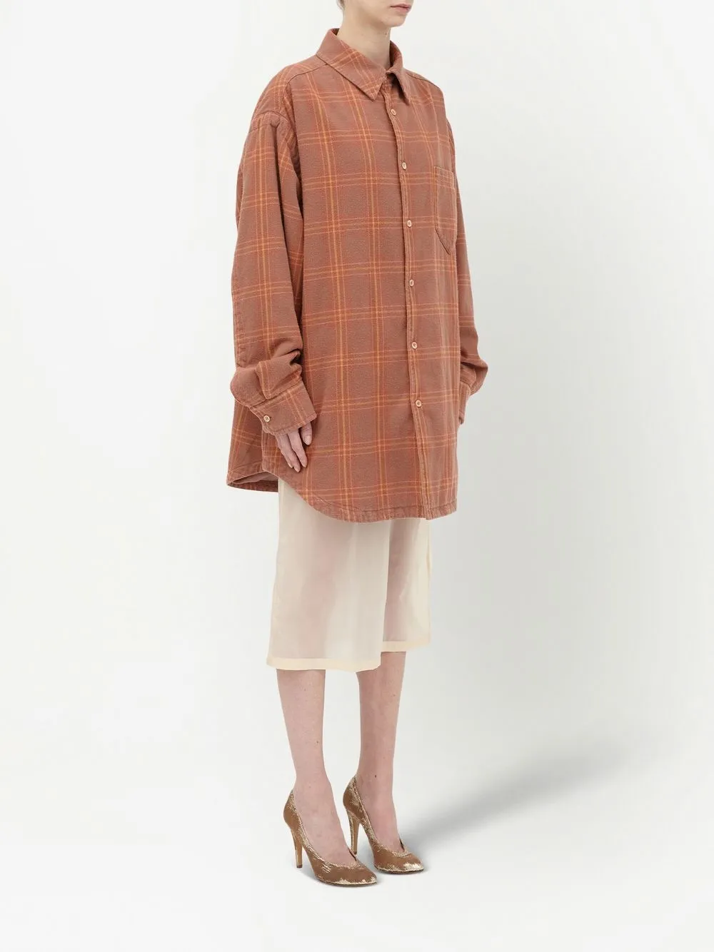 Maison Margiela Checked Long-sleeved Shirt In Orange