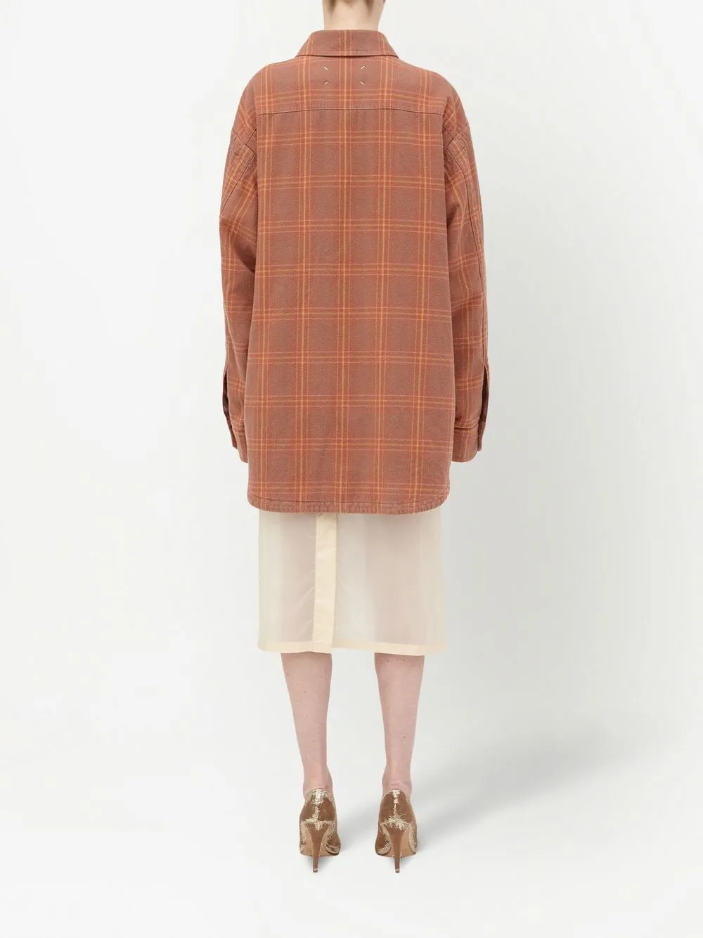 Maison Margiela Checked Long-sleeved Shirt In Orange