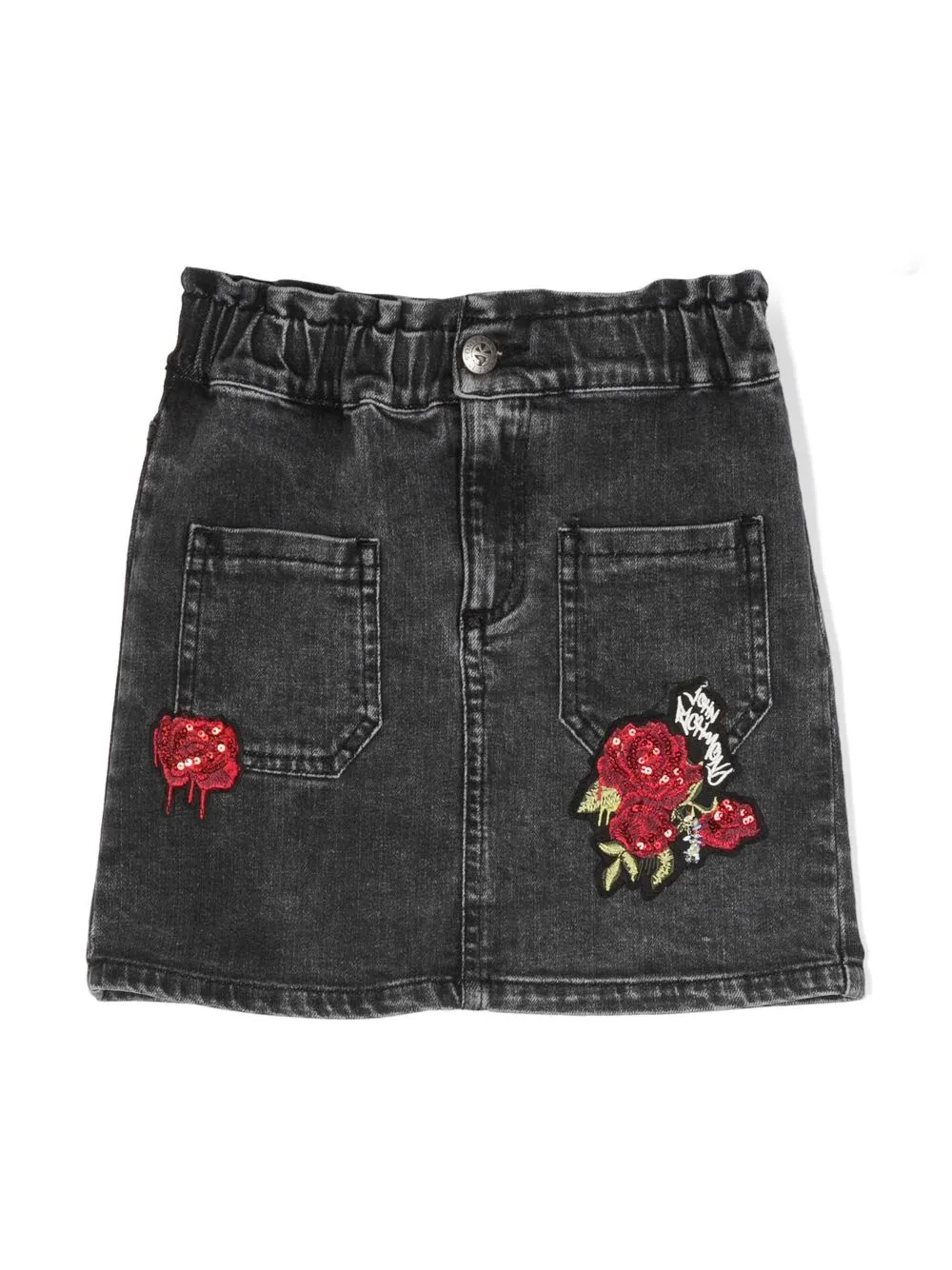 

John Richmond Junior falda de mezclilla con aplique floral - Gris