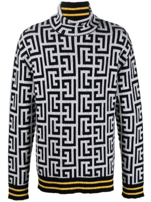 Balmain Monogram intarsia-knit Zipped Hoodie - Farfetch