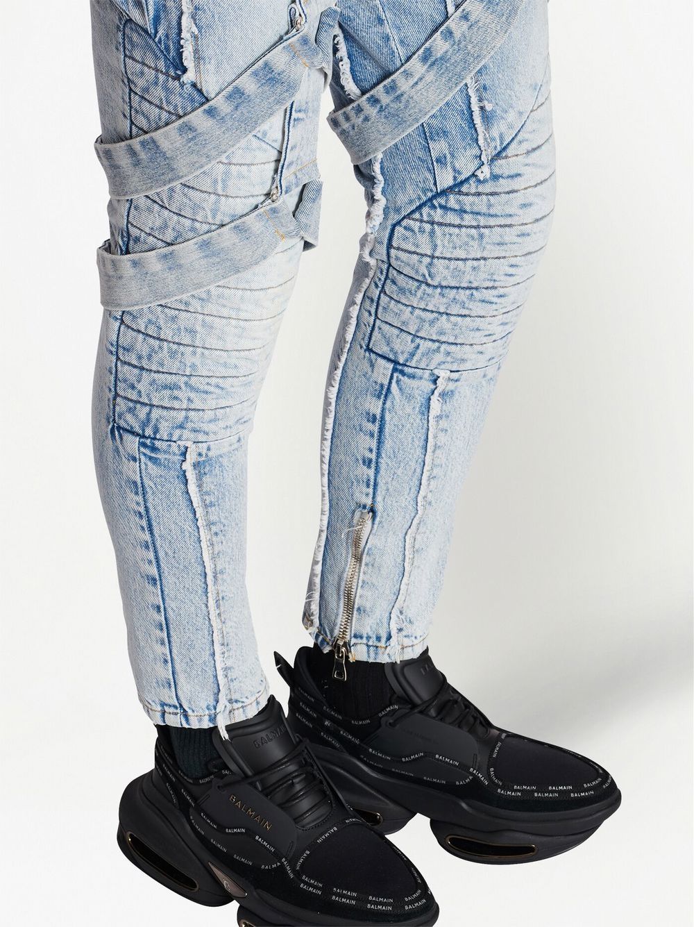 Shop Balmain Slim-fit Strap Jeans In Blue