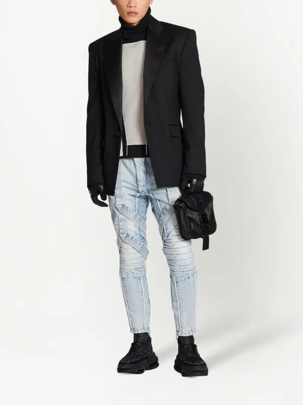 【関税＆送料込み】Balmain Light Blue Cotton Jeans Balmain Light Blue Wash Distressed Biker Jeans 31 32 Made in