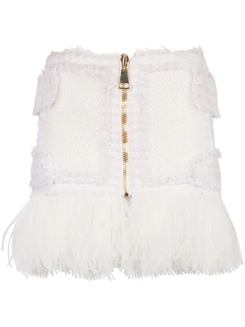 Balmain Tweed and Feather Knit short skirt 