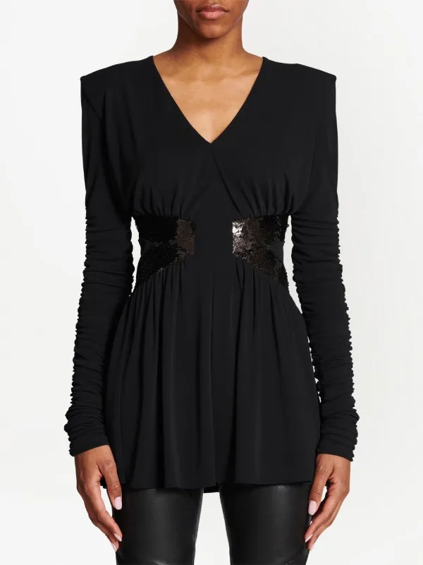 Balmain Sequin-embellished V-neck Mini Dress | Black | FARFETCH