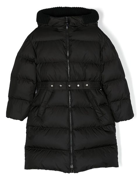 Moncler Enfant معطف مبطن بحزام وهودي