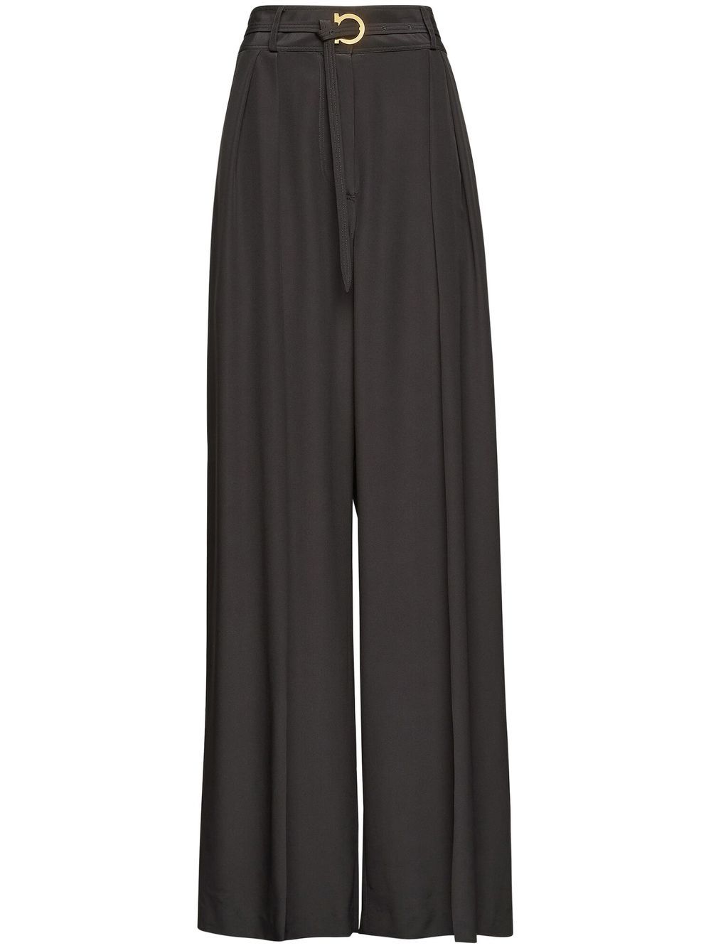 Shop Ferragamo Belted Palazzo Trousers In Black