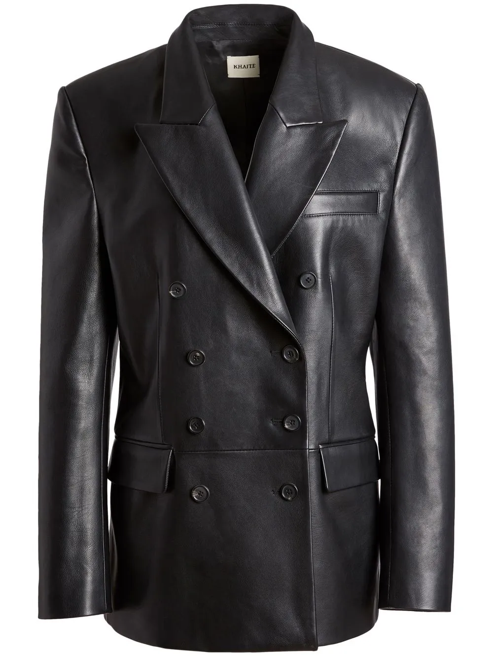 Shop Khaite Double-breasted Leather Jacket In Black