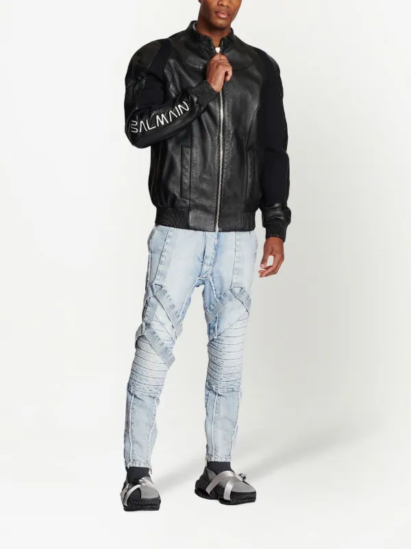 Balenciaga logo-print Leather Biker Jacket - Farfetch