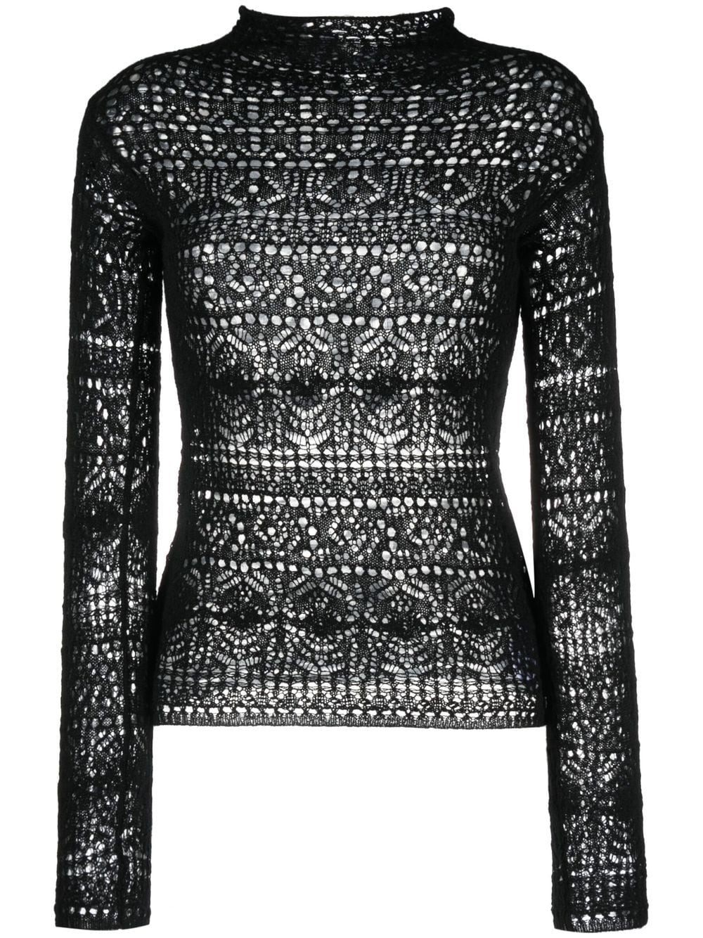 Shop Ferragamo Guipure Lace Long-sleeve Top In Black