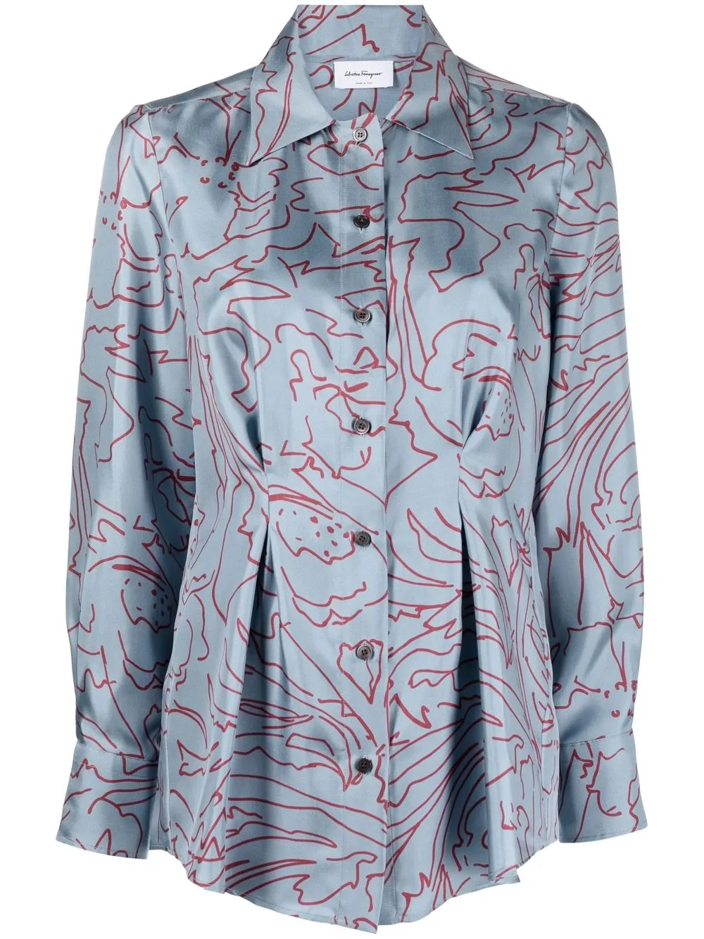 

Ferragamo abstract-print silk pleated shirt - Blue