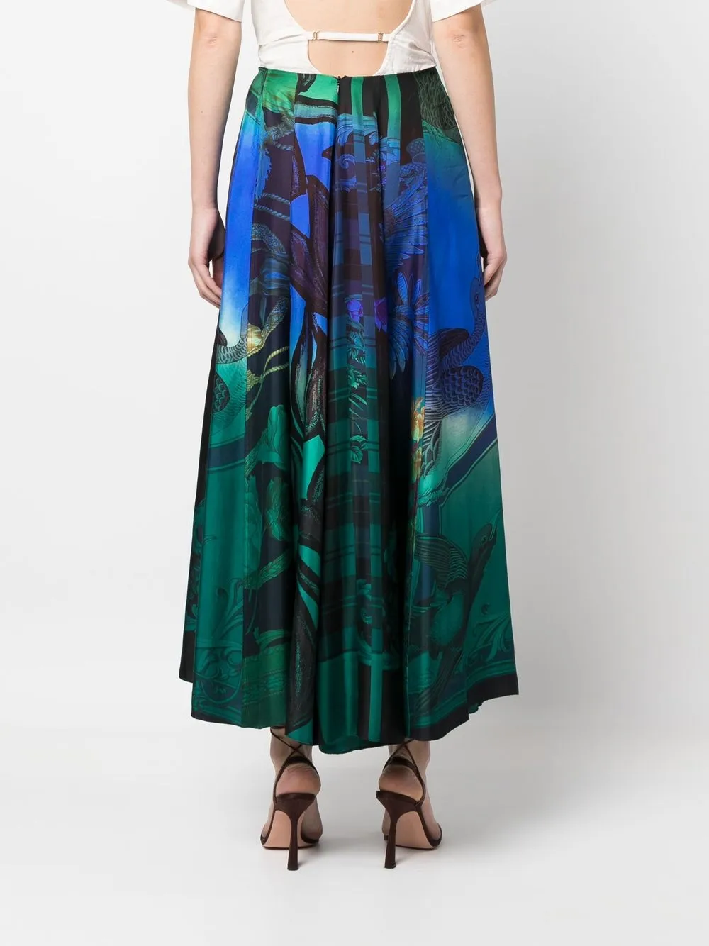 Ferragamo Hand-printed Silk Skirt In Green