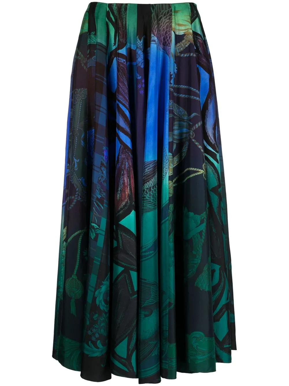 

Ferragamo graphic-print silk midi skirt - Green