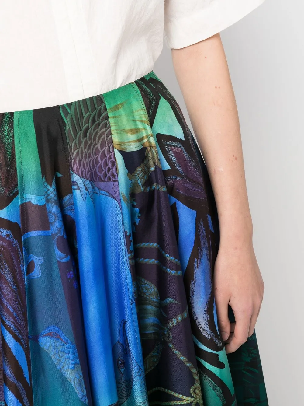 Ferragamo Hand-printed Silk Skirt In Green