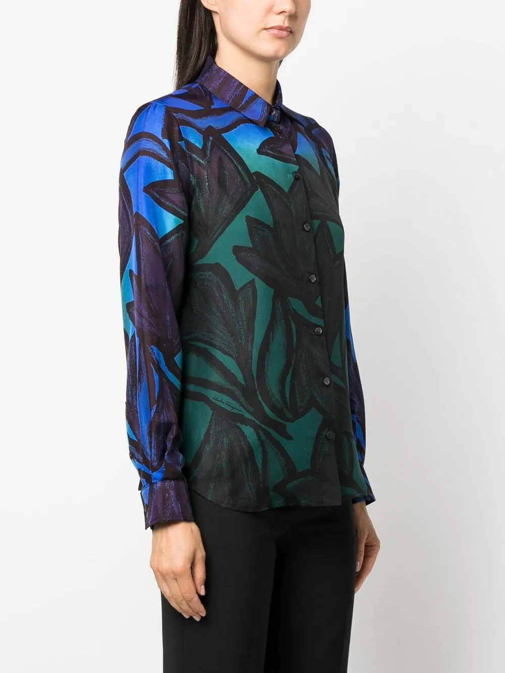 Ferragamo Graphic-print Silk Shirt In Black