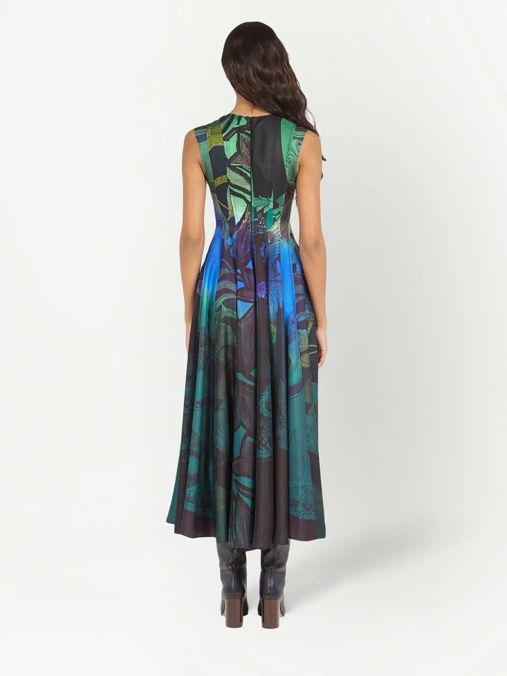 Ferragamo Sleeveless Graphic Printed Silk Midi Dress In Multi