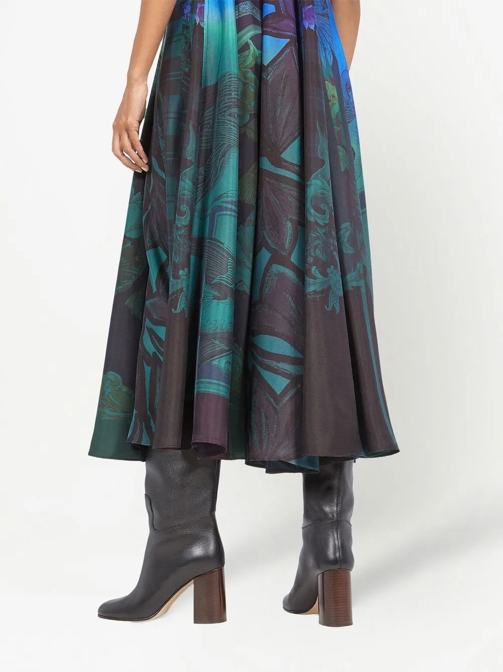 Ferragamo Sleeveless Graphic Printed Silk Midi Dress In Multi