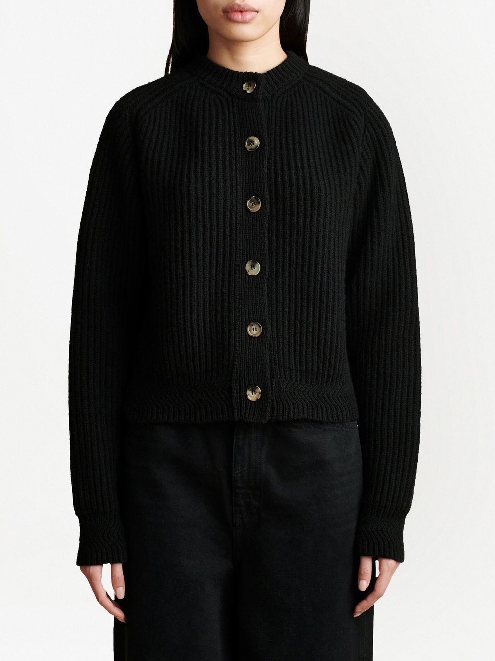 Shop Khaite Michaela Ribbed-knit Cardigan In Black