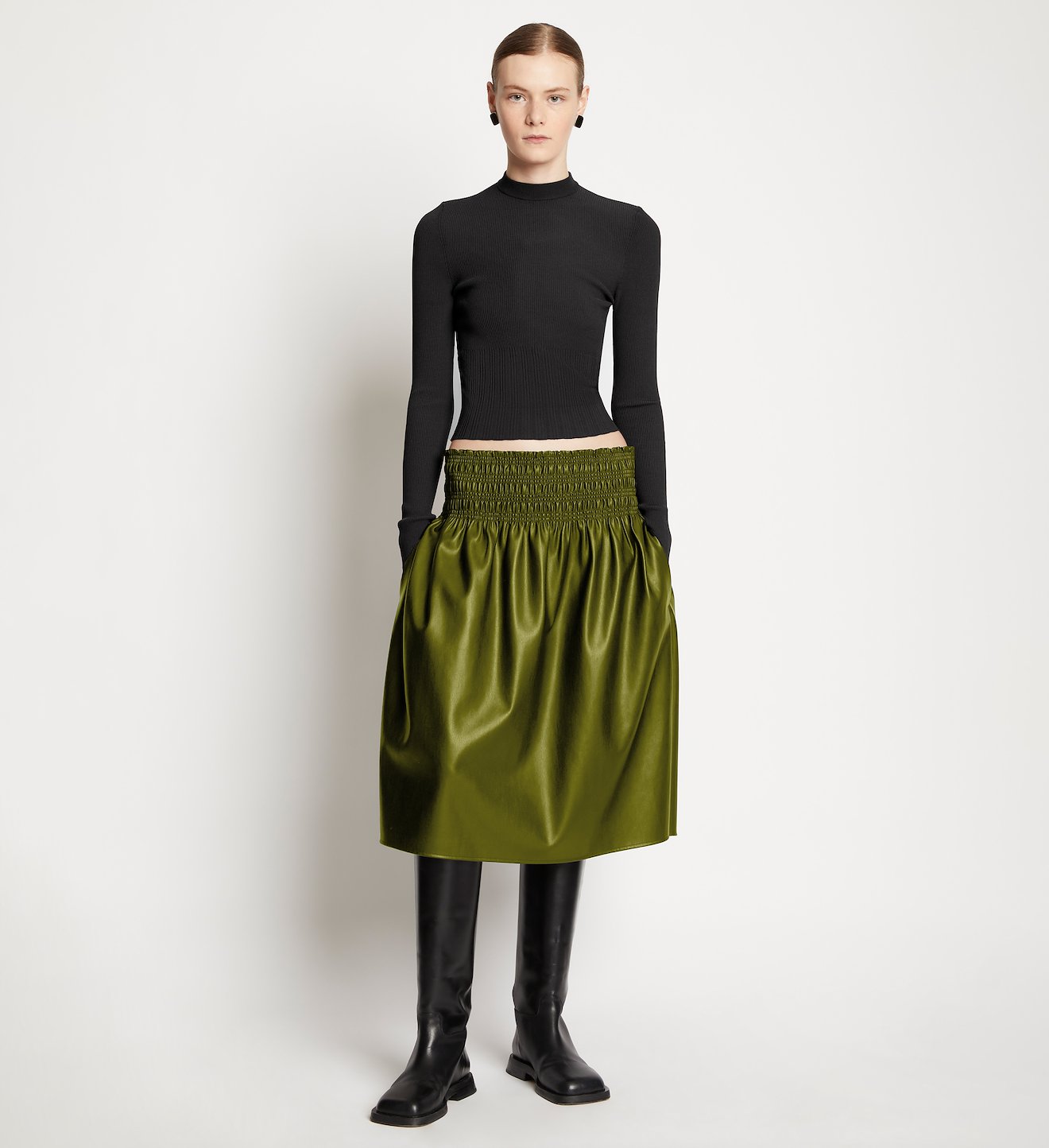 Faux Leather Smocked Skirt