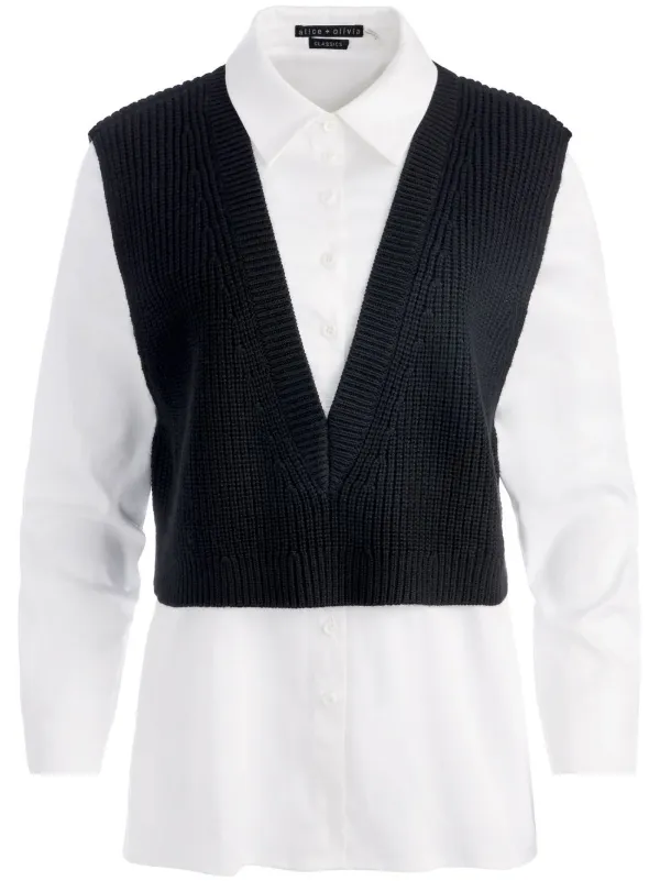 Alice + Olivia Orly Sweater Vest With Woven Tunic - Farfetch