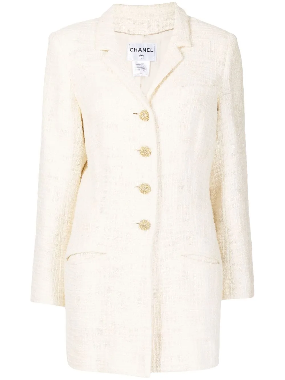 

CHANEL Pre-Owned blazer largo de tweed 2012 - Blanco