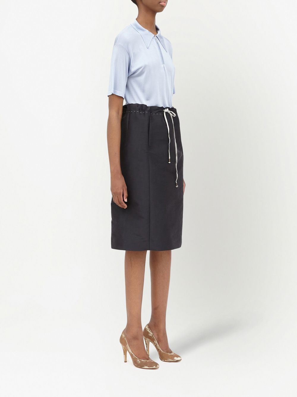 Shop Maison Margiela Moiré-effect Drawstring Midi Skirt In Black