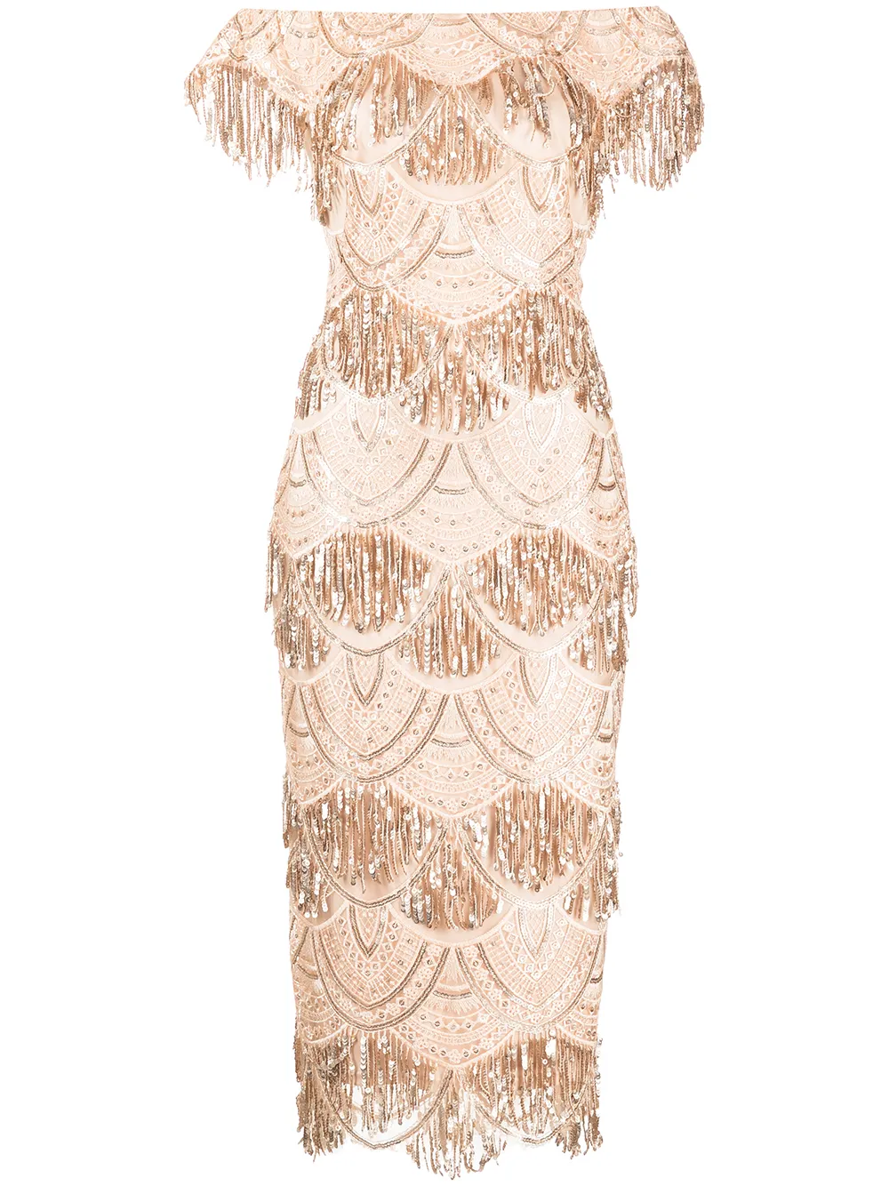 

Tadashi Shoji sequin fringe-detail midi-dress - Neutrals