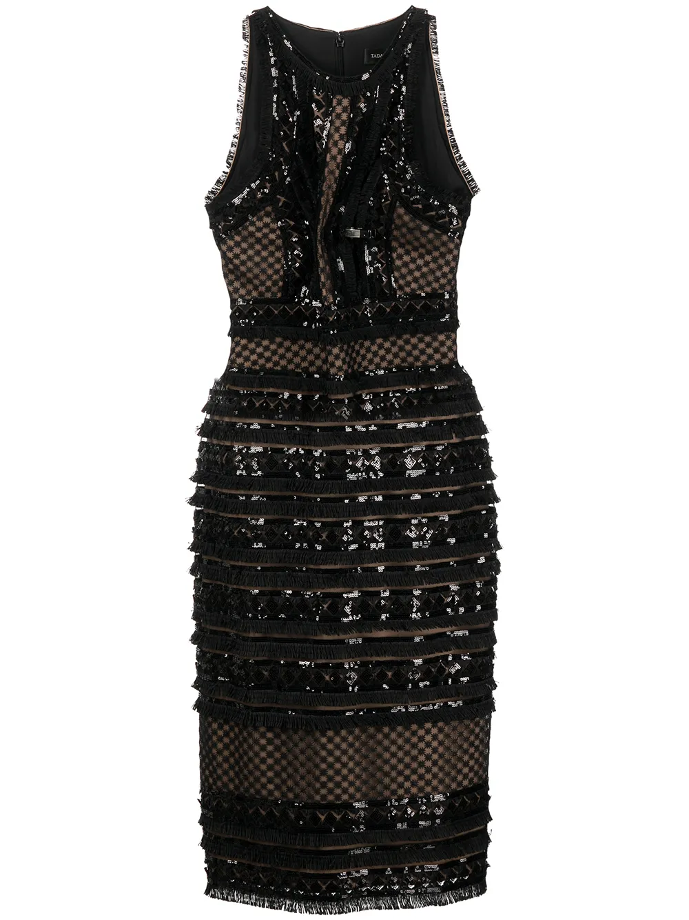 

Tadashi Shoji fringe-detail sequin midi-dress - Black