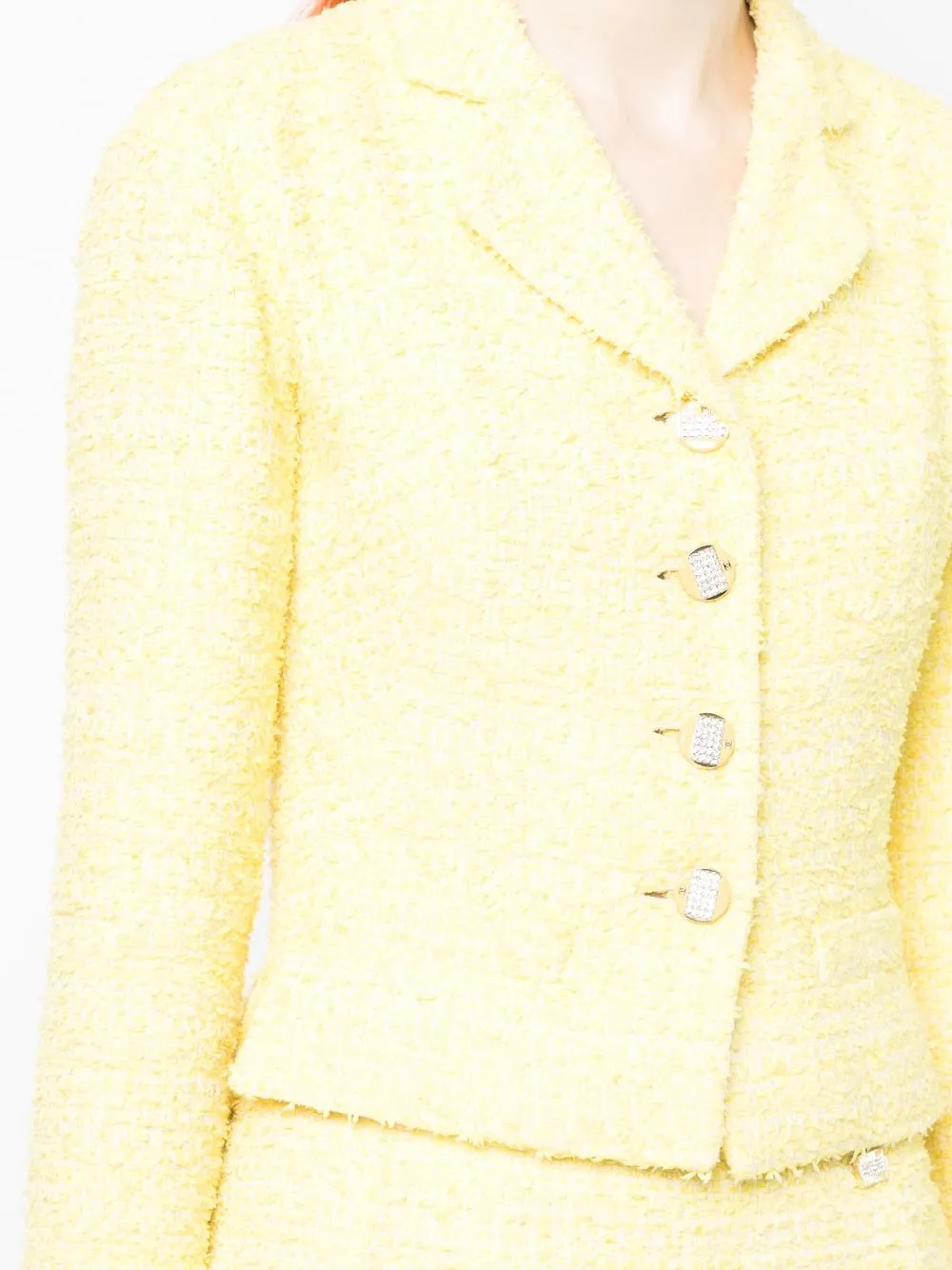 Pre-owned Chanel 2010 Single-breasted Tweed Skirt Suit In Yellow