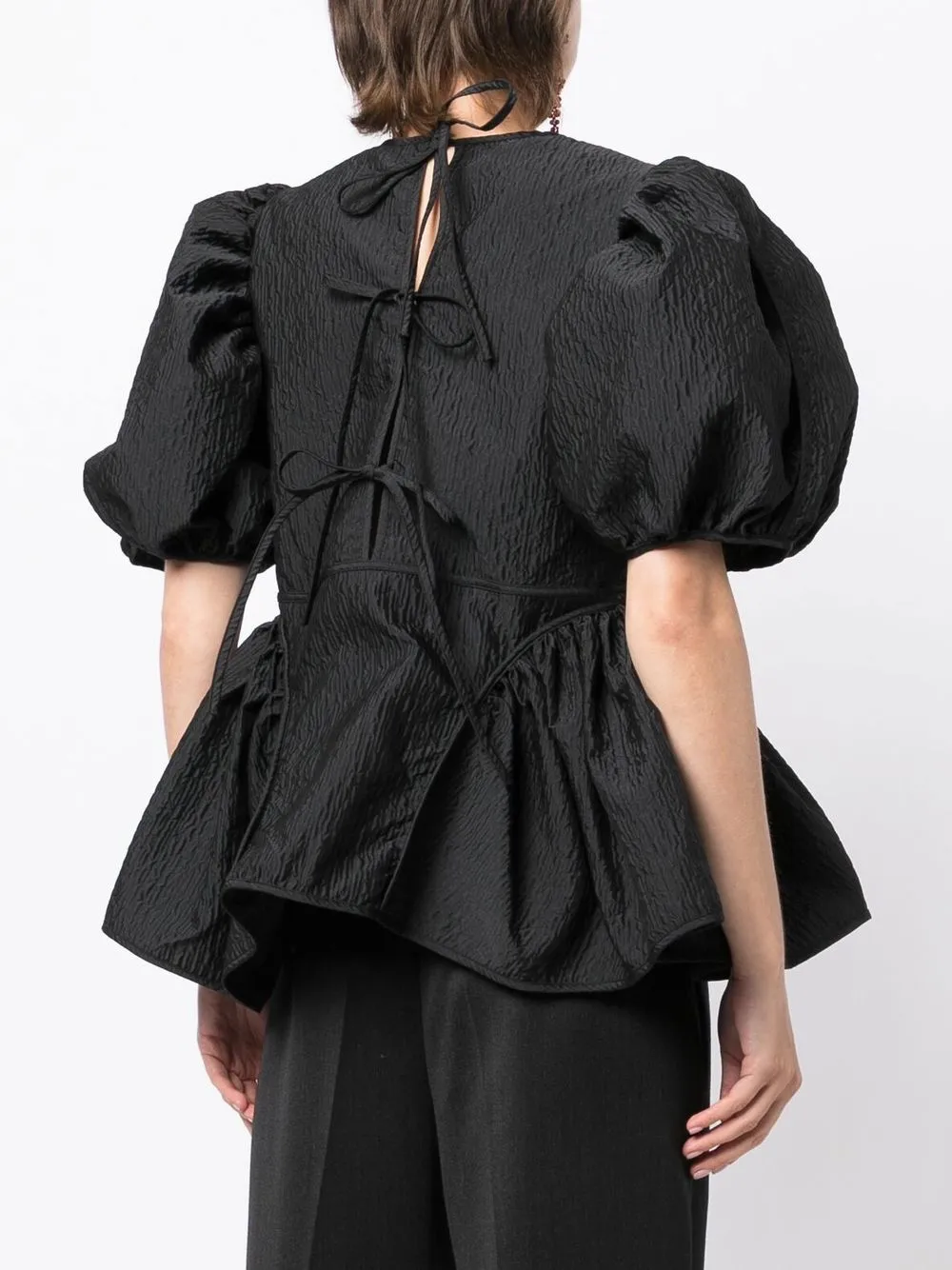 Cecilie Bahnsen Puff-sleeve Peplum Blouse In 黑色
