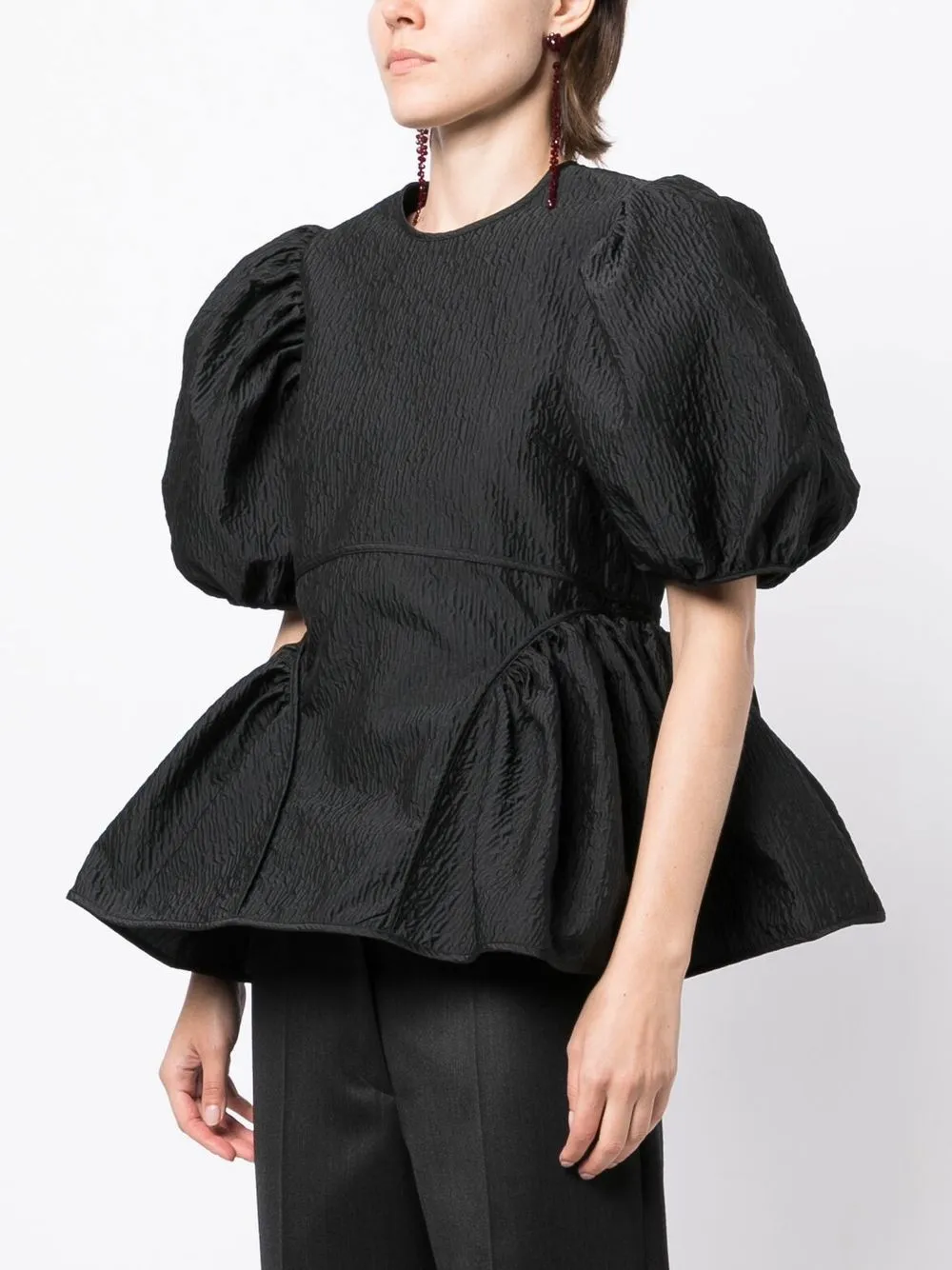 Cecilie Bahnsen Puff-sleeve Peplum Blouse In 黑色