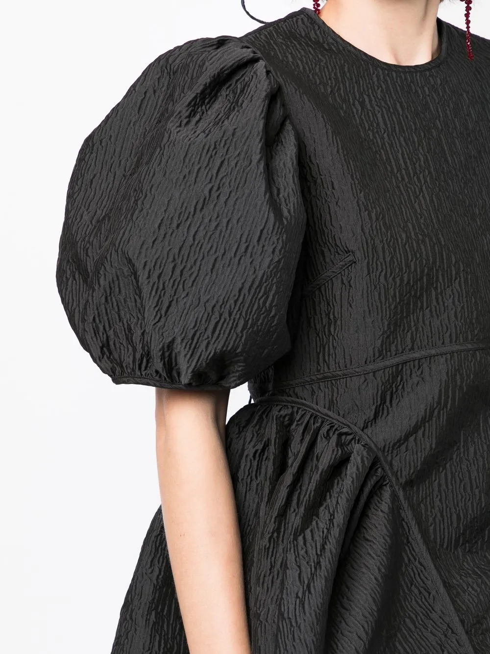 Cecilie Bahnsen Puff-sleeve Peplum Blouse In 黑色