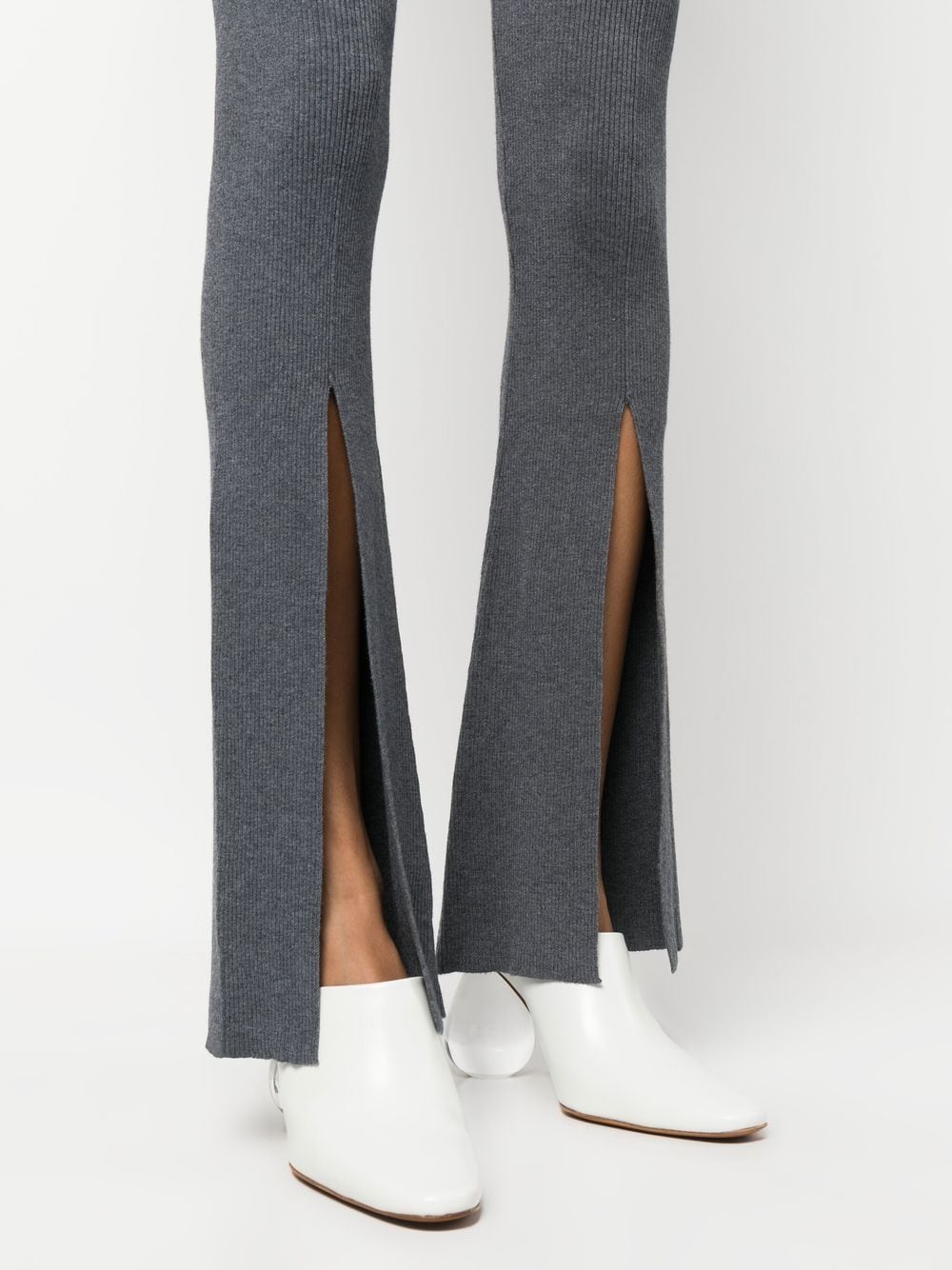 Shop Remain Front-slit Rib Knit Trousers In Grau
