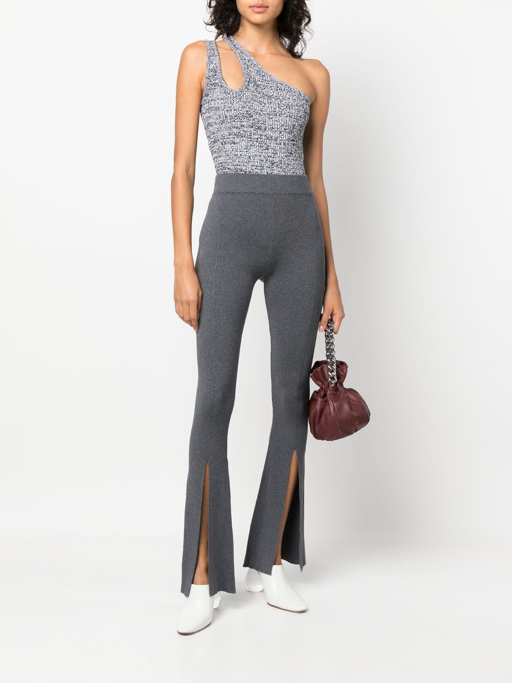 Shop Remain Front-slit Rib Knit Trousers In Grau