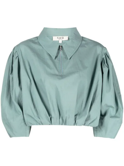 Sea crop puff-sleeve blouse