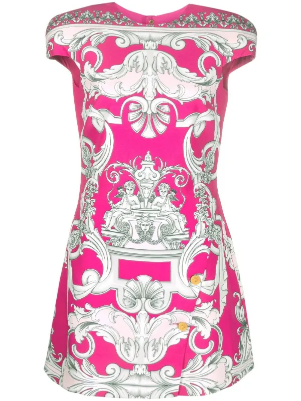 Versace Silver Baroque Mini Shift Dress in Pink